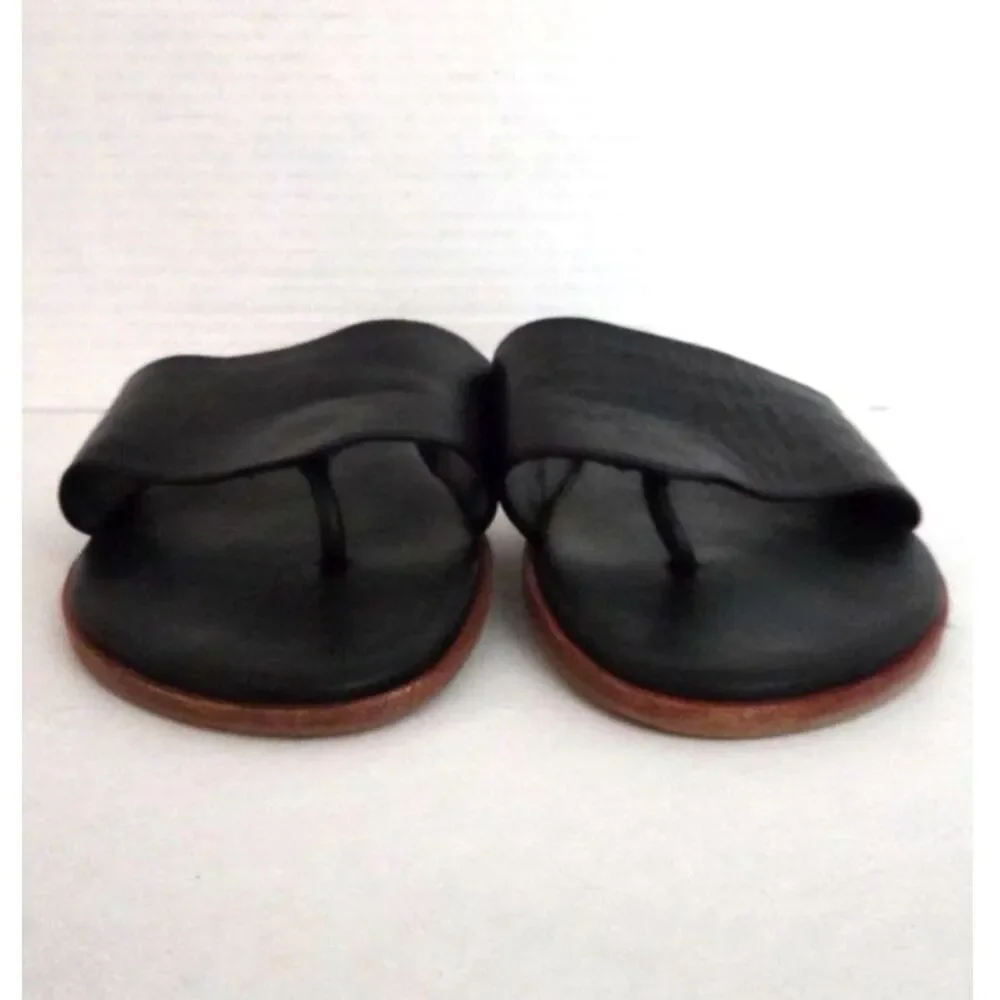 Johnston & Murphy Black Leather Thong Slide Sandals Size 9M Minimalist Chic